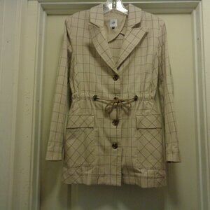 CLASSIC GIRL OFFICE GODDESS BEIGE BROWN SQUARES LONG JACKET BY CABI S